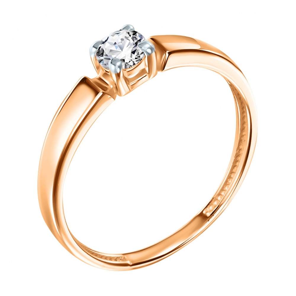 Кольцо 192034НГ диаметр 19,5 мм с бесцветным фиани